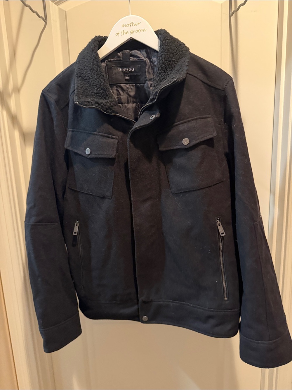 Kenneth Cole Black Sherpa Collar Military Field Jacket